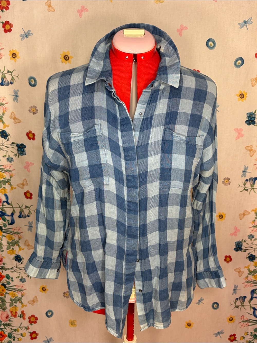 Buffalo David Bitton - 100% Cotton Snap Front Blue and Light Blue Plaid Shirt